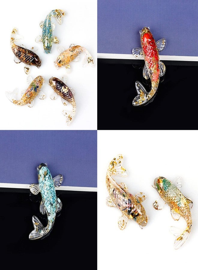 DIYOMR Set of 6 Crystals Fish Hand-dripped Resin Fused with Colorful Crystal Rocks Stones Fake Gold Coins,Blessed Carp Bring Luck Wealth,DIY Home Wall Desk Decor - Image 2